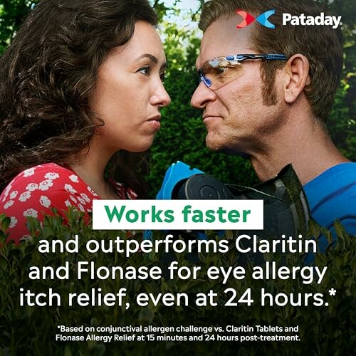 Advertisement comparing allergy relief products with text highlighting effectiveness.