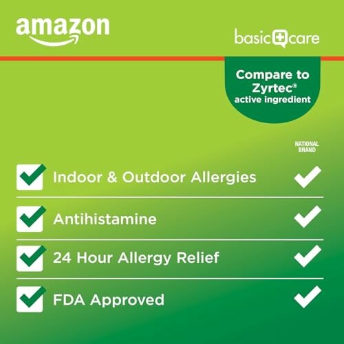 Amazon Basic Care allergy relief features similar active ingredient to Zyrtec.