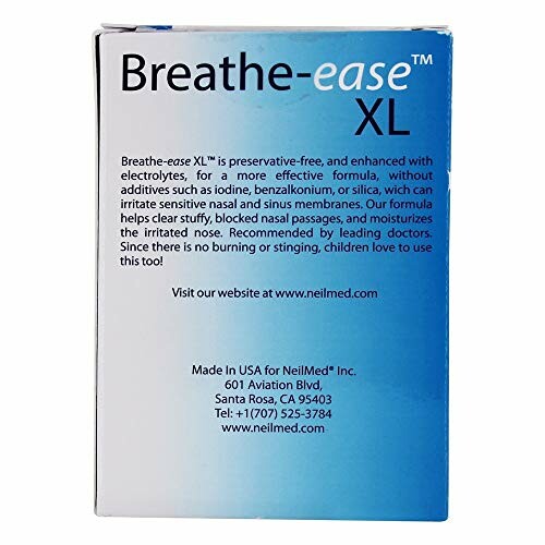 Breathe-ease XL product packaging with text description and contact information.