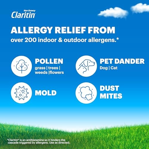 Claritin allergy relief from pollen, pet dander, mold, dust mites.