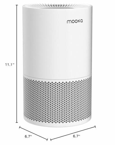 Mooka air purifier with dimensions 11.1 by 6.7 inches