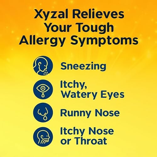Xyzal allergy relief for sneezing, itchy eyes, runny nose, itchy nose or throat.