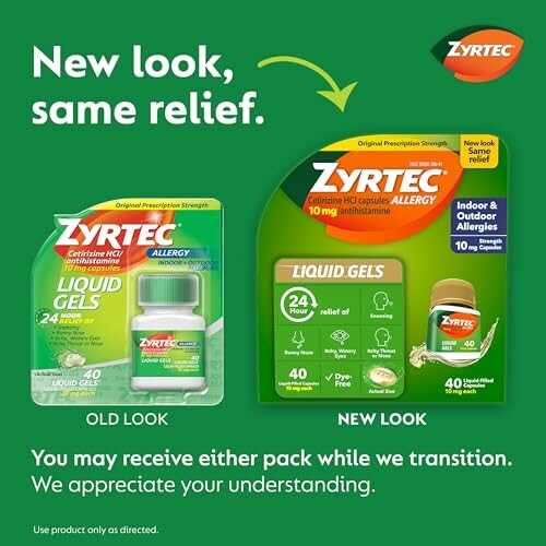 Zyrtec packaging transition from old to new design.